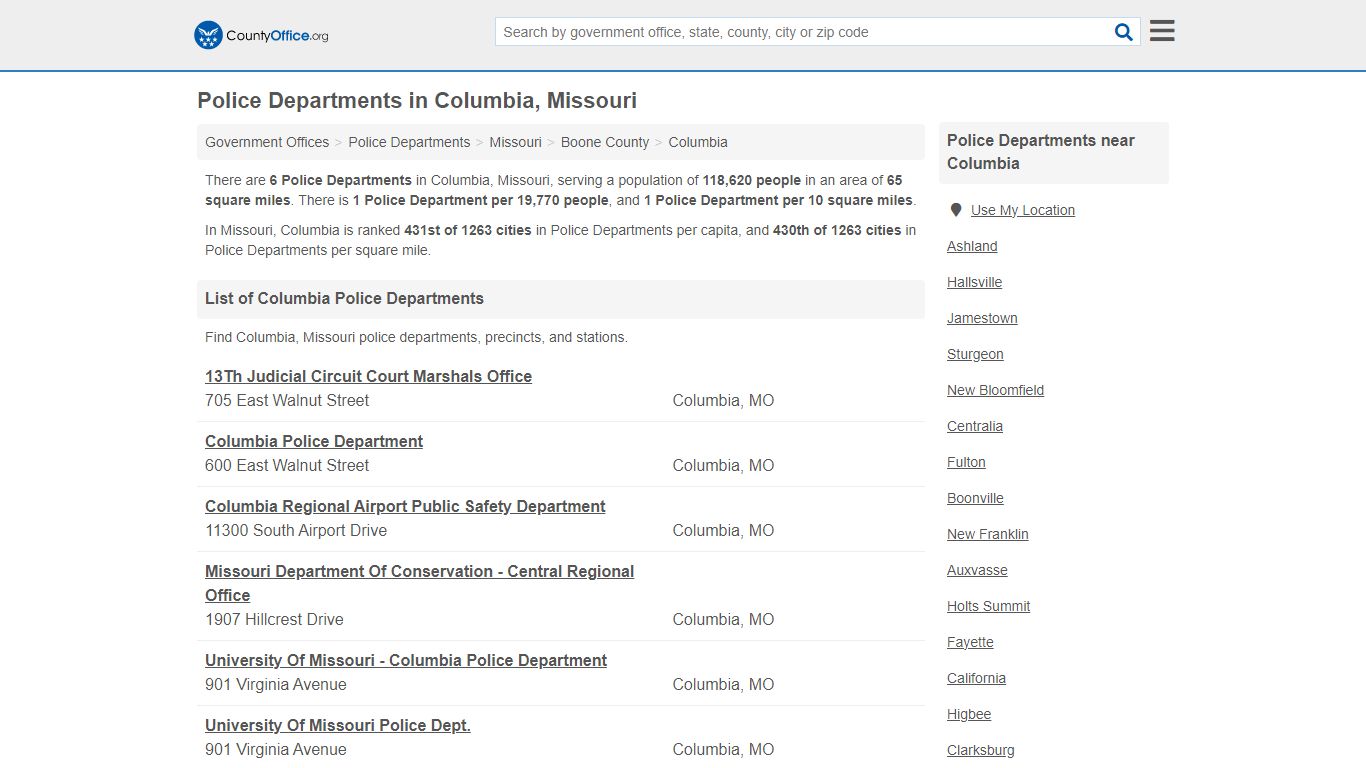 Police Departments - Columbia, MO (Arrest Records & Police Logs)